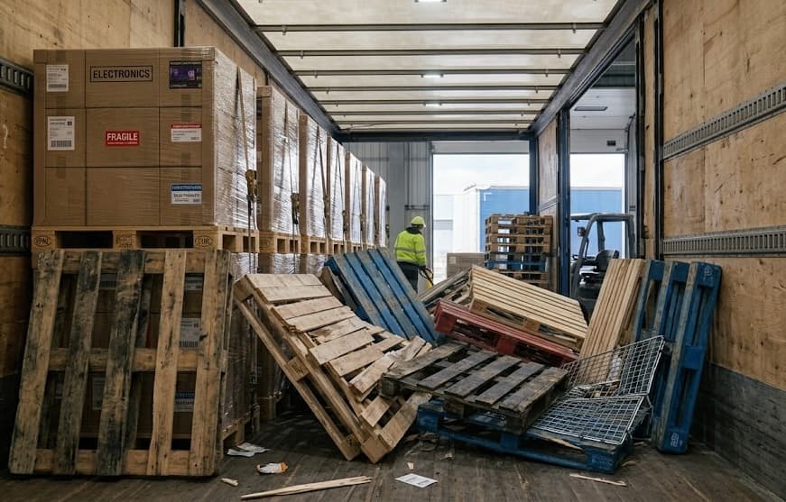 Reclaimed pallets and cores loaded into a trailer